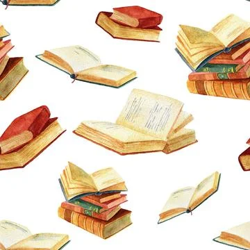 Seamless pattern of hardcover books in different positions, open and closed Stockillustratie