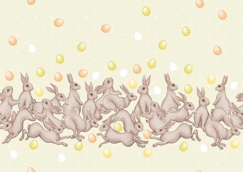 Seamless pattern with a hares, colored eggs for easter. Stock Illustration