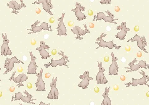 Seamless pattern with a hares, colored eggs for easter. Illustrazione stock