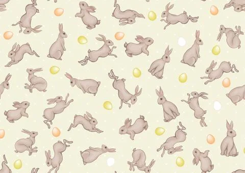 Seamless pattern with a hares, colored eggs for easter. Stock Illustration