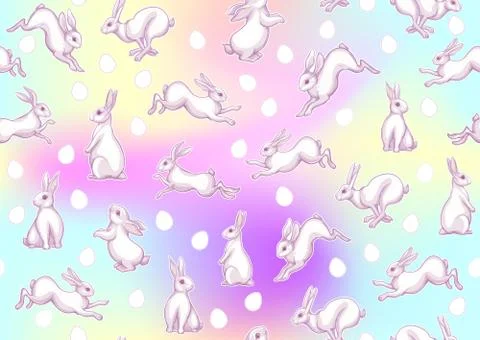 Seamless pattern with a hares, colored eggs for easter. 스톡 일러스트