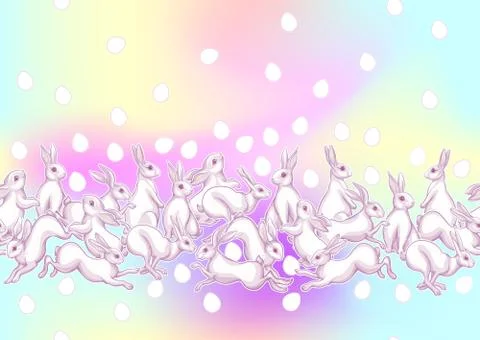Seamless pattern with a hares, colored eggs for easter. Stock Illustration