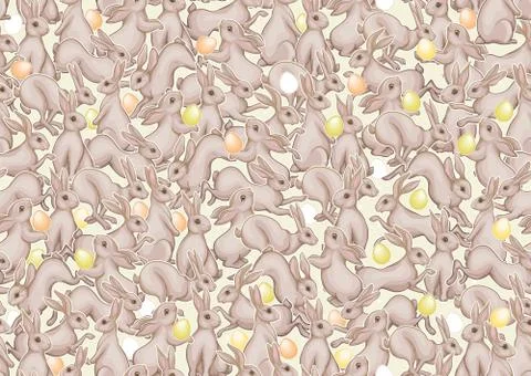 Seamless pattern with a hares, colored eggs for easter. Illustrazione stock