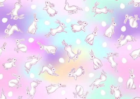 Seamless pattern with a hares, colored eggs for easter. Illustrazione stock