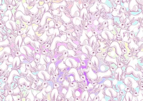 Seamless pattern with a hares, colored eggs for easter. Stock Illustration