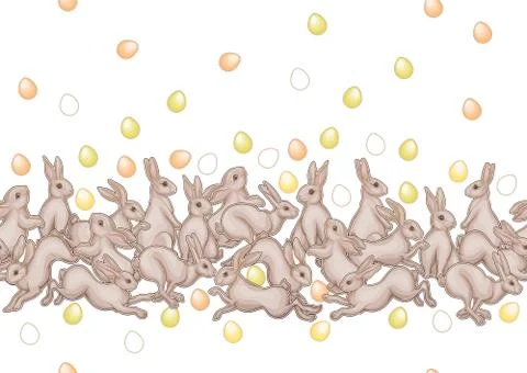 Seamless pattern with a hares, colored eggs for easter. イラスト素材