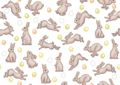 Seamless pattern with a hares, colored eggs for easter. Illustrazione stock