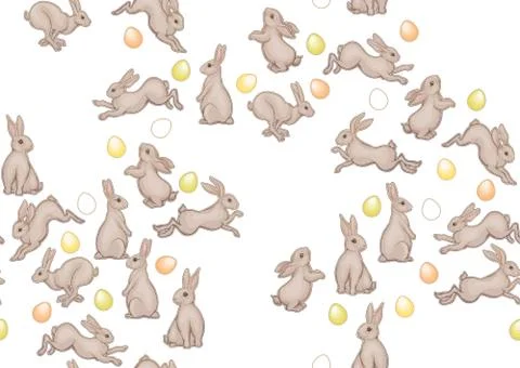 Seamless pattern with a hares, colored eggs for easter. イラスト素材