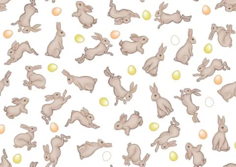 Seamless pattern with a hares, colored eggs for easter. Ilustración de archivo