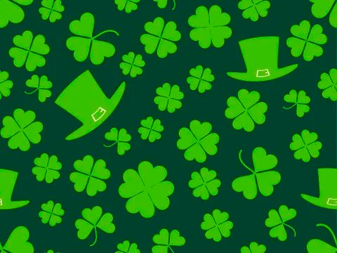 Seamless pattern with hat and clover leaves. St. Patrick's Day background wit Illustrazione stock