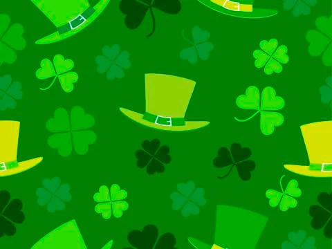 Seamless pattern with hat and clover leaves. St. Patrick's Day background wit Stock Illustration