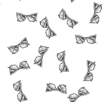Seamless pattern hat sunglasses female vintage sketch hand drawn イラスト素材
