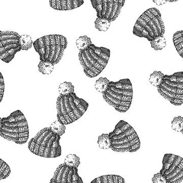 Seamless pattern hat winter sketch hand drawn Stockillustratie