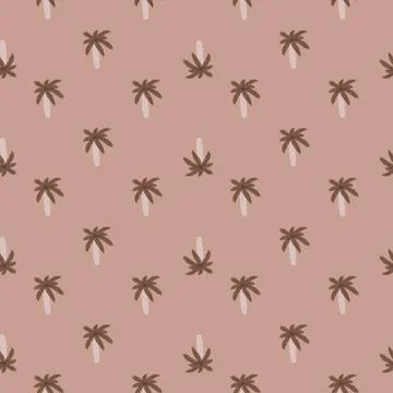 Seamless pattern with hawaii palm tree silhouettes little ornament. Pale pink Stock Illustration