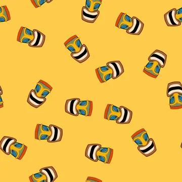 Seamless pattern hawaii tiki mask cartoon vector イラスト素材