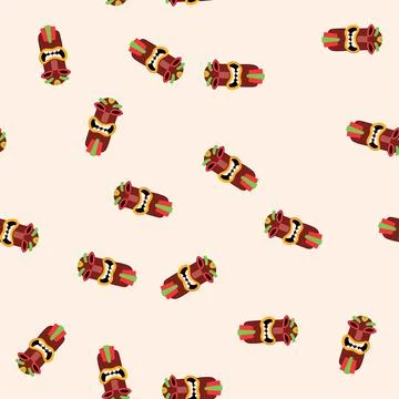 Seamless pattern hawaii tiki mask cartoon vector Stock Illustration