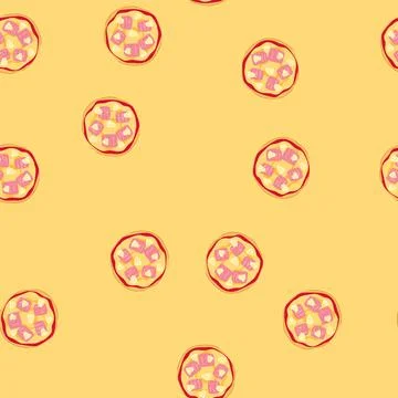 Seamless pattern hawaiian pizza with ham and pineapple vector Stock Illustration