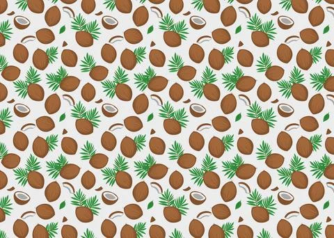 Seamless pattern of hazelnut on a white background. Half open coconut with .. Stock Illustration