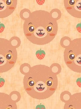 Seamless pattern of head of a bear with strawberry for children. Pattern of.. Stock Illustration