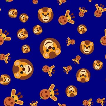 Seamless pattern of the head of a lion and a giraffe. Stock Illustration