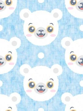 Seamless pattern of head of a polar bear with snow for children. Pattern of.. Illustrazione stock