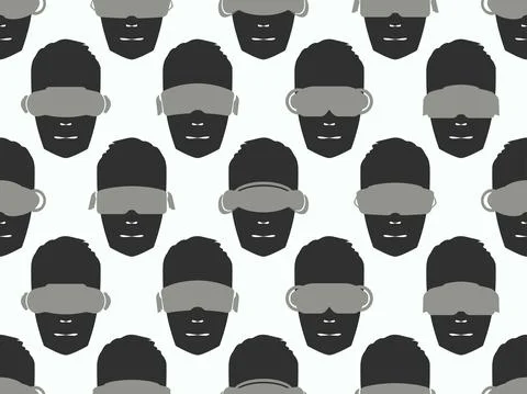 Seamless pattern with head silhouette wearing virtual reality glasses. Human  イラスト素材