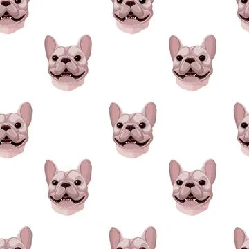 Seamless pattern with the head of a smiling dog on a white background Stock Illustration