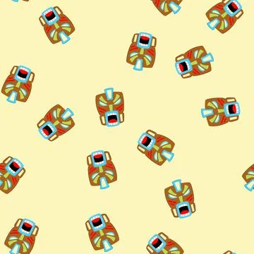 Seamless pattern head tiki mask cartoon vector Stock Illustration