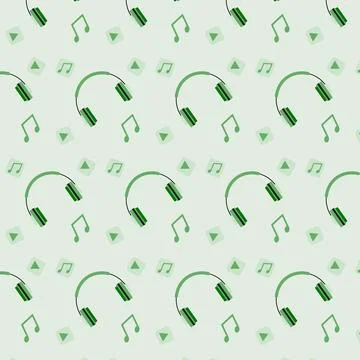 Seamless pattern with headphone and musical notes Stock Illustration