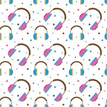 Seamless pattern with Headphones. Vector texture illustration. Stock Illustration