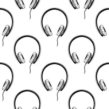 Seamless pattern. Headphones on white background. Vector illustration Stock Illustration