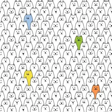 Seamless pattern with heads of cats, dogs.  Stock Illustration