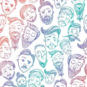 Seamless pattern with heads of cute smiling young and elderly men with various Stock Illustration