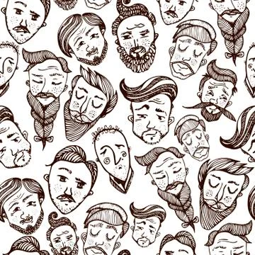 Seamless pattern with heads of cute smiling young and elderly men with various Stock Illustration