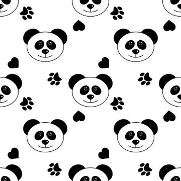 Seamless Pattern of  Heads of Panda.  Good for wallpaper, design for fabric a Stock Illustration