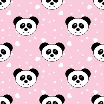 Seamless Pattern of  Heads of Panda.  Good for wallpaper, design for fabric a Stock Illustration