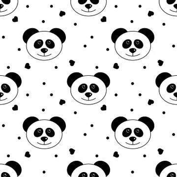Seamless Pattern of  Heads of Panda.  Good for wallpaper, design for fabric a Stock Illustration
