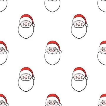 Seamless pattern with Heads of Santa Claus with contour Stock Illustration