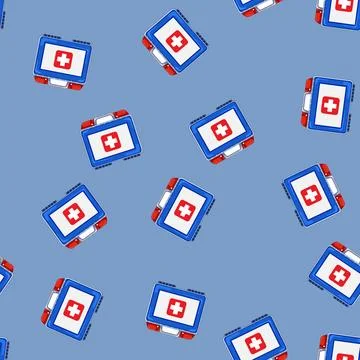 Seamless pattern health first aid kit cartoon vector イラスト素材