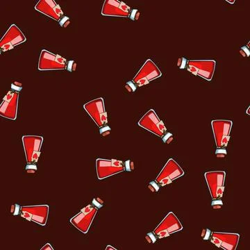 Seamless pattern Health potion bottle with heart tag Stock Illustration