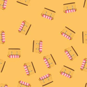 Seamless pattern healthy picnic basket cartoon vector Illustration
