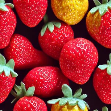 Seamless Pattern of Healthy Raw Ripe Strawberry with Black Background Stock-Fotos