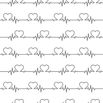 Seamless pattern of heart and cardiogram pulses for simple backgrounds, textu Stock Illustration