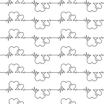 Seamless pattern of heart and cardiogram pulses for simple backgrounds, textu Stock Illustration