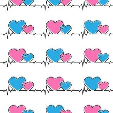 Seamless pattern of heart and cardiogram pulses for simple backgrounds, textu 스톡 일러스트