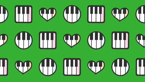Seamless pattern of heart and rectangular piano keyboard icons in a green screen 스톡 동영상 318667648