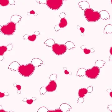 Seamless pattern with heart and wings 스톡 일러스트