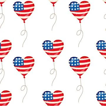 Seamless Pattern Heart Balloons for Independence Day. American Patriotic Fabric Stock Illustration
