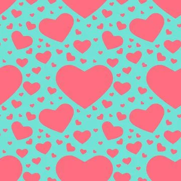 Seamless pattern, heart big and small on a blue background, vector for textil Illustrazione stock