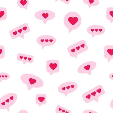 Seamless pattern of heart buttons, hearts in speech bubbles 스톡 일러스트